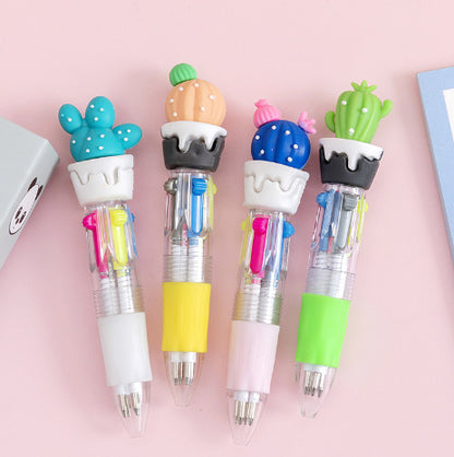 Fresh on the Scene at Buy Center: Cute Cartoon Cute Object Four-color Press Color Ballpoint Pen Random 1PC Cactus