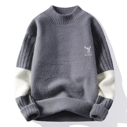 High-end Men's Single-layer Fleece-lined Half Turtleneck Sweater E550 Gray