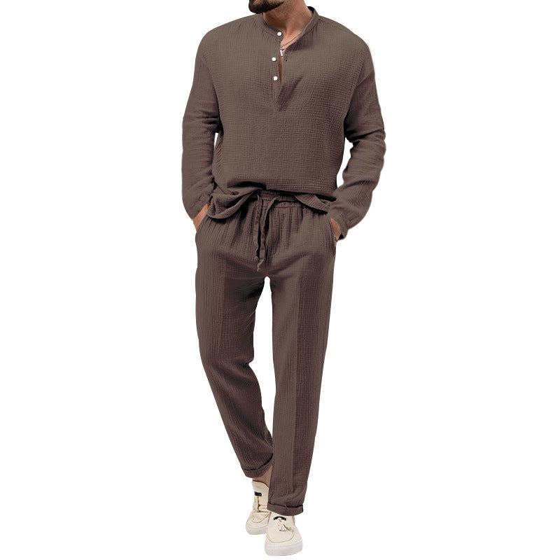 Solid Color Casual T-shirt Long Sleeve Shirt Trousers Suit Buy Center