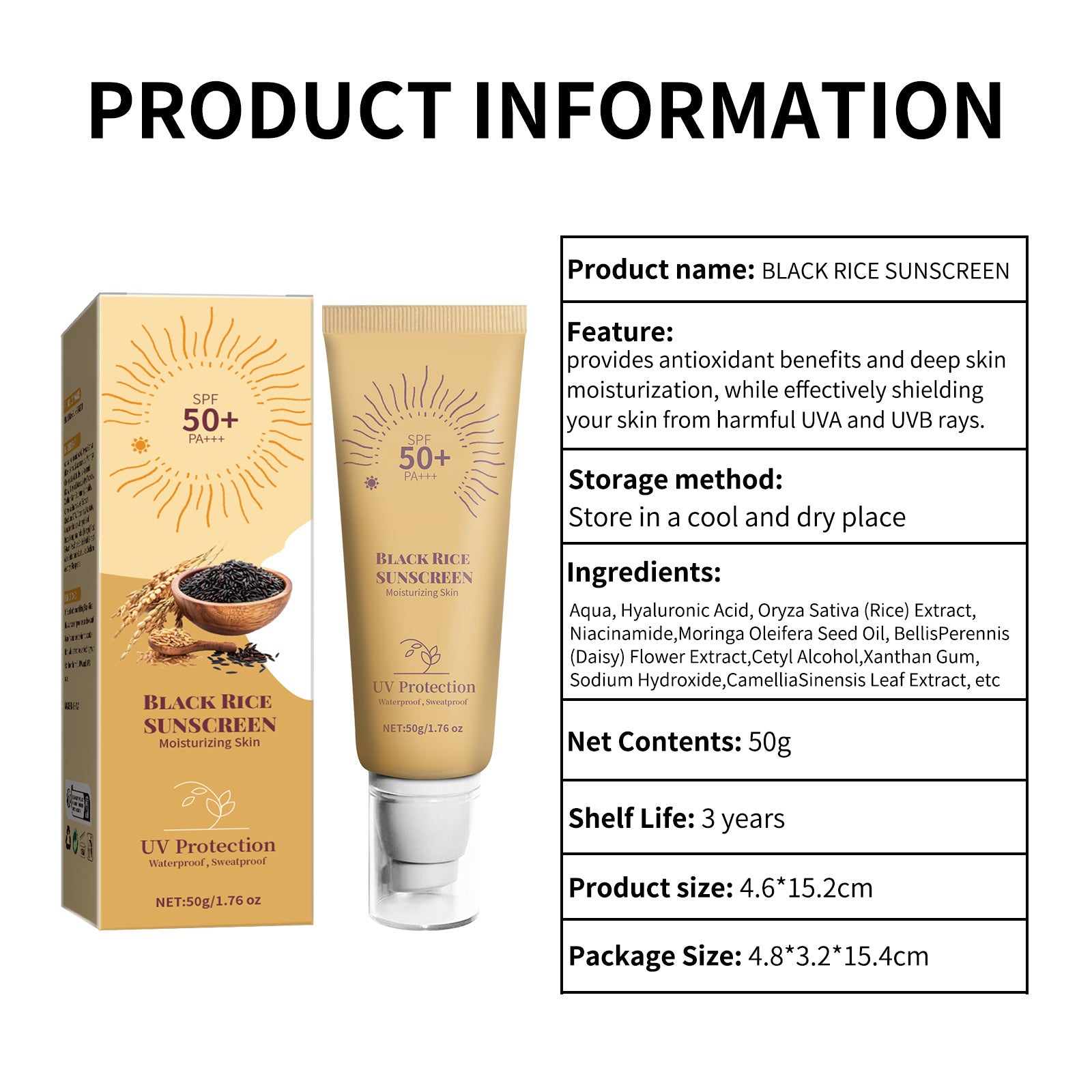 Buy Center Exclusive Offer-Black Rice Moisturizing Cream UV Isolation Sunscreen Cream