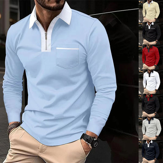 Newly Arrived at Buy Center: Long Sleeve Lapel Fashion Slim Pocket Long Sleeve T-shirt