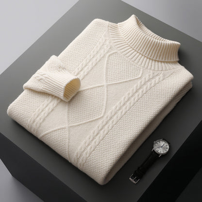 Men's Lapel High Collar Thick Loose Casual Knitted Sweater Buy Center