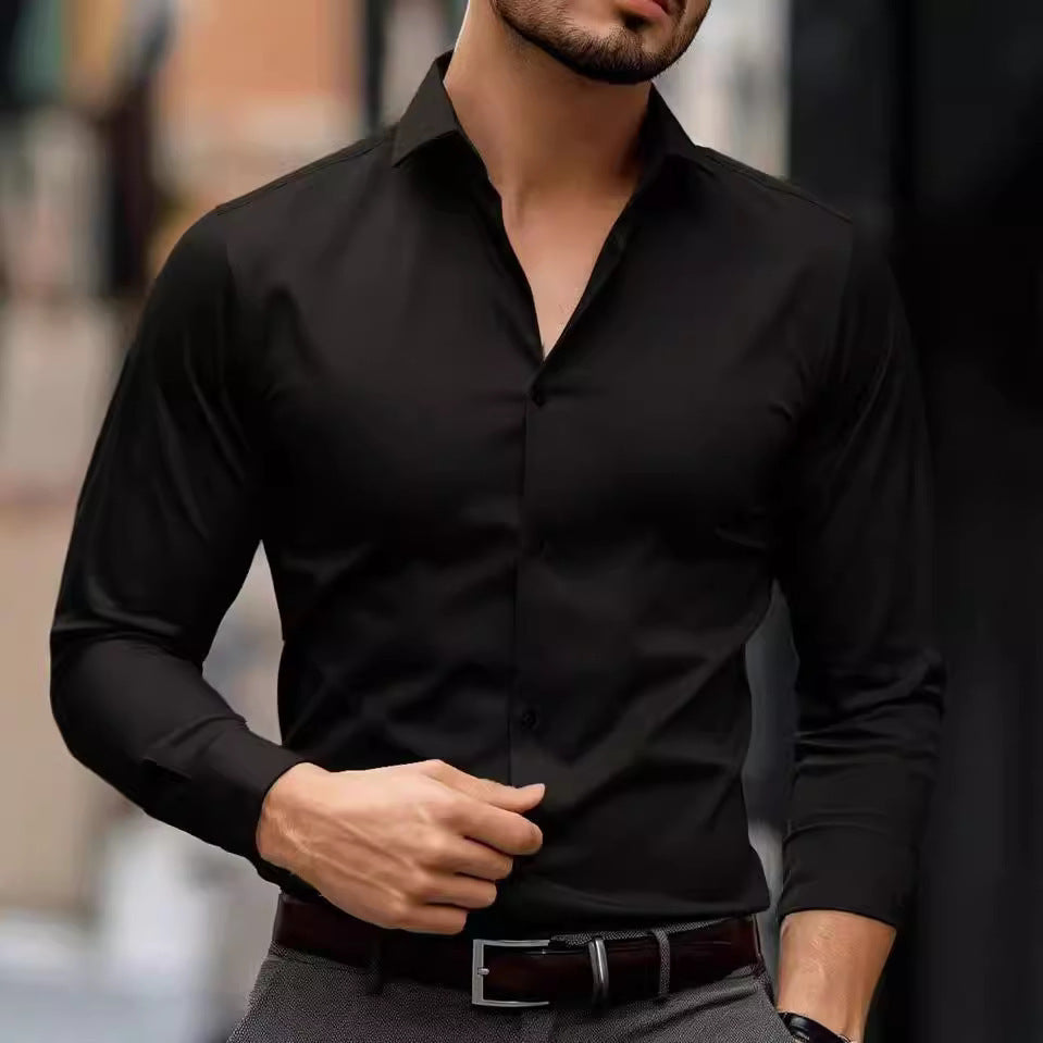 Business Lapel Shirt Solid Color Long Sleeve Casual Buy Center