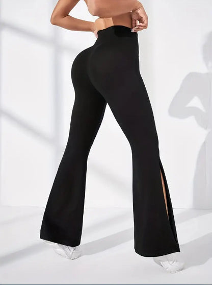 Elastic Waist Wide Leg Trousers Side Slit Sports Fitness Women's Pants Buy Center