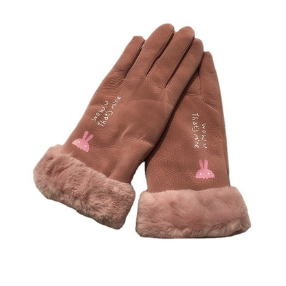 Autumn And Winter Women's Riding Gloves Korean Style Alphabet Cartoon Warm Double Layer Fleece-lined Buy Center