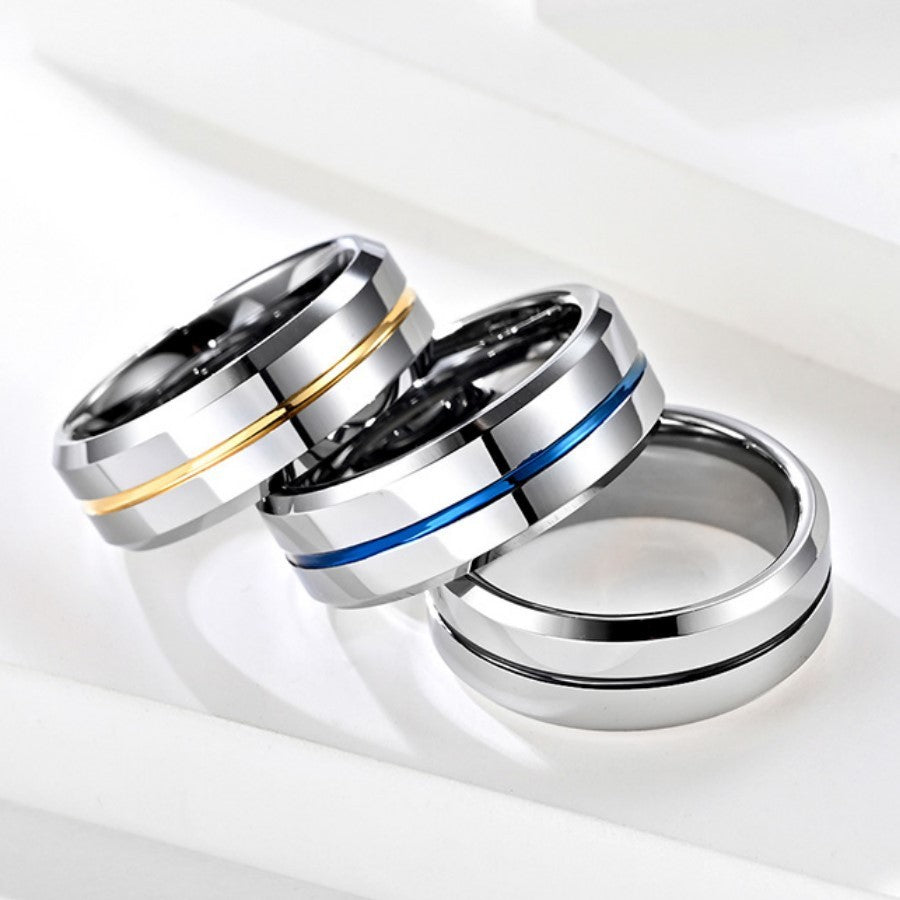 Hot New Items at Buy Center: Blue Tungsten Steel Slotted Men's Ring Simple Blue Ribbon Tungsten Gold Anti-rub Thumb Ring Bracelet