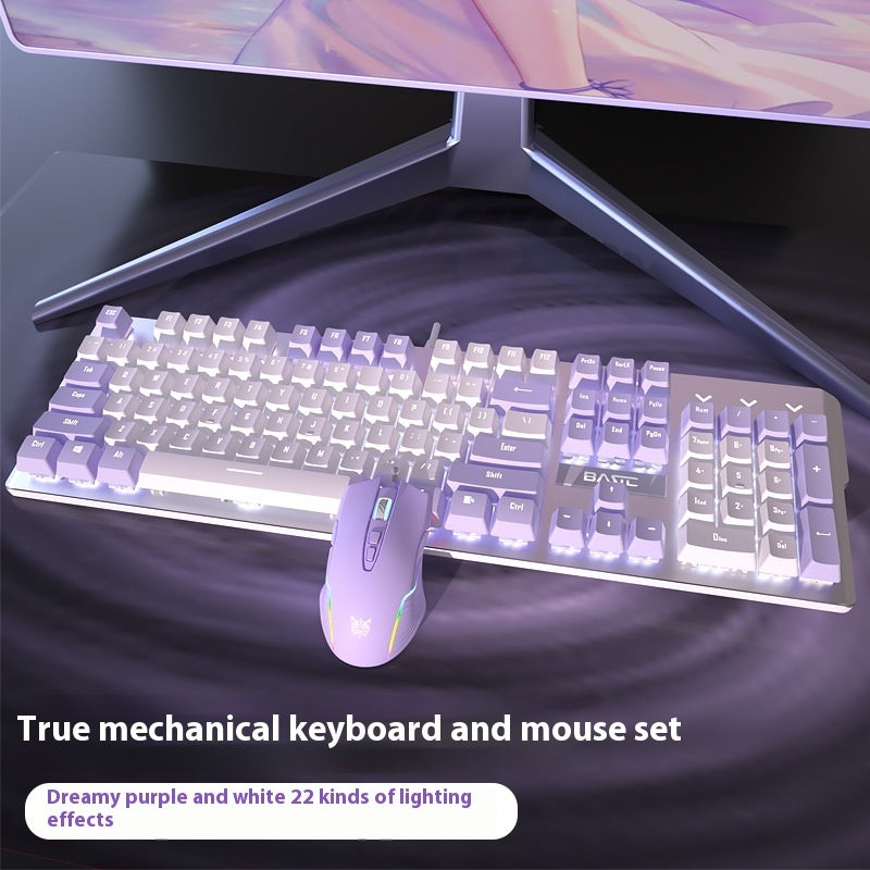 Purple Mechanical Keyboard Mouse Suit Wired Green Axis Buy Center