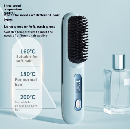 Peigne à cheveux lisse 2 en 1, lisseur sans fil, brosse à cheveux, chauffage rapide, boucleur chaud portable, chargement USB