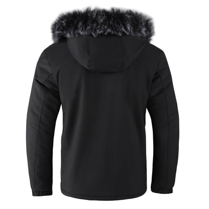 Chaqueta de algodón grueso y acolchada con cuello de pelo para hombre