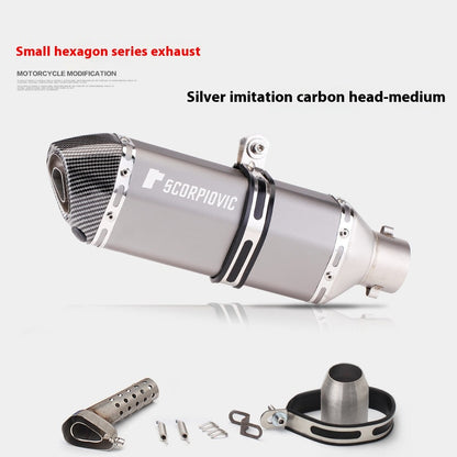 Newly Arrived at Buy Center: Motorcycle Modified Exhaust Pipe Small Hexagonal Silver Imitation Carbon Head