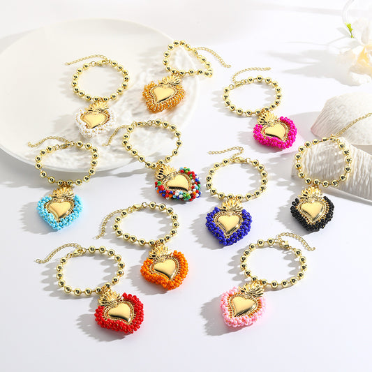 Retro Small Rice-shaped Beads Hand-woven Heart Bracelet | Health, Beauty & Hair2 | Buy Center