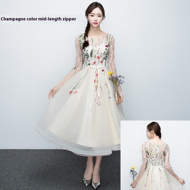 Fresh Arrivals at Buy Center: Korean Style Elegant Banquet Party Slimming Dress Women Champagne Mid Length Zipper