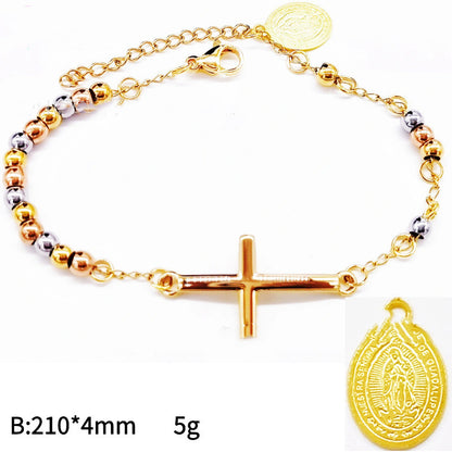 Trending Now at Buy Center: Men's 4mm Stainless Steel Bead Cross Bracelet Three color Bracelet 3Style Stainless Steel