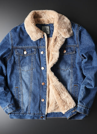 Veste Top Automne Et Hiver Doublée De Polaire Manteau En Jean Décontracté À L'ancienne