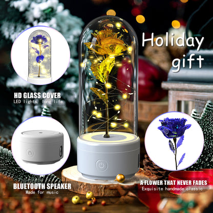 Creative 2 In 1 Rose Flowers LED Light And Bluetooth-compatible Speaker Valentine's Day Gift Rose Luminous Night Light Ornament In Glass Cover Buy Center