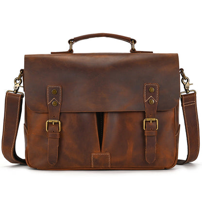 Trending Now at Buy Center: Retro Men's Briefcase Crazy Horse Leather Red Brown