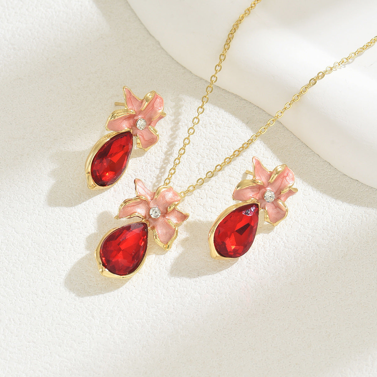 Buy Center Exclusive Offer-Simple Flower Necklace And Earrings Suite Inlaid Zircon