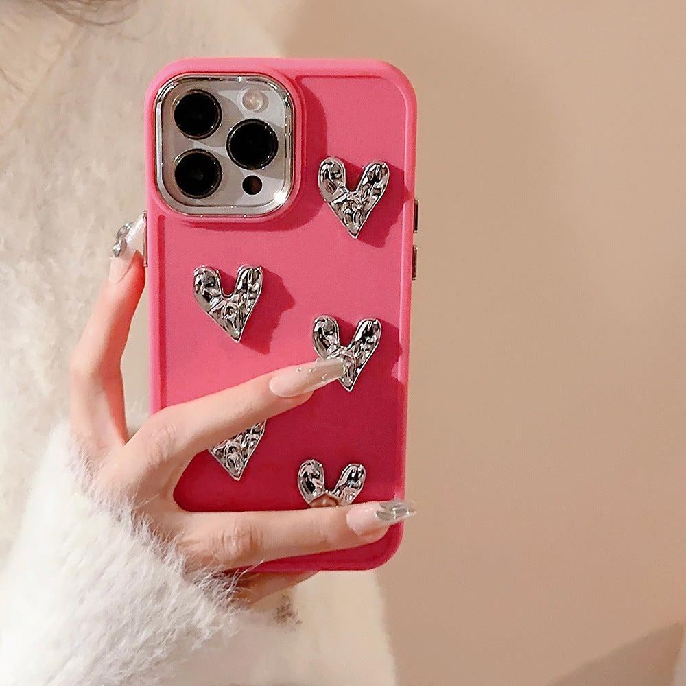 Just Arrived at Buy Center: Pleated Metallic Electroplating Heart Mobile Phone Shell Rose Pink