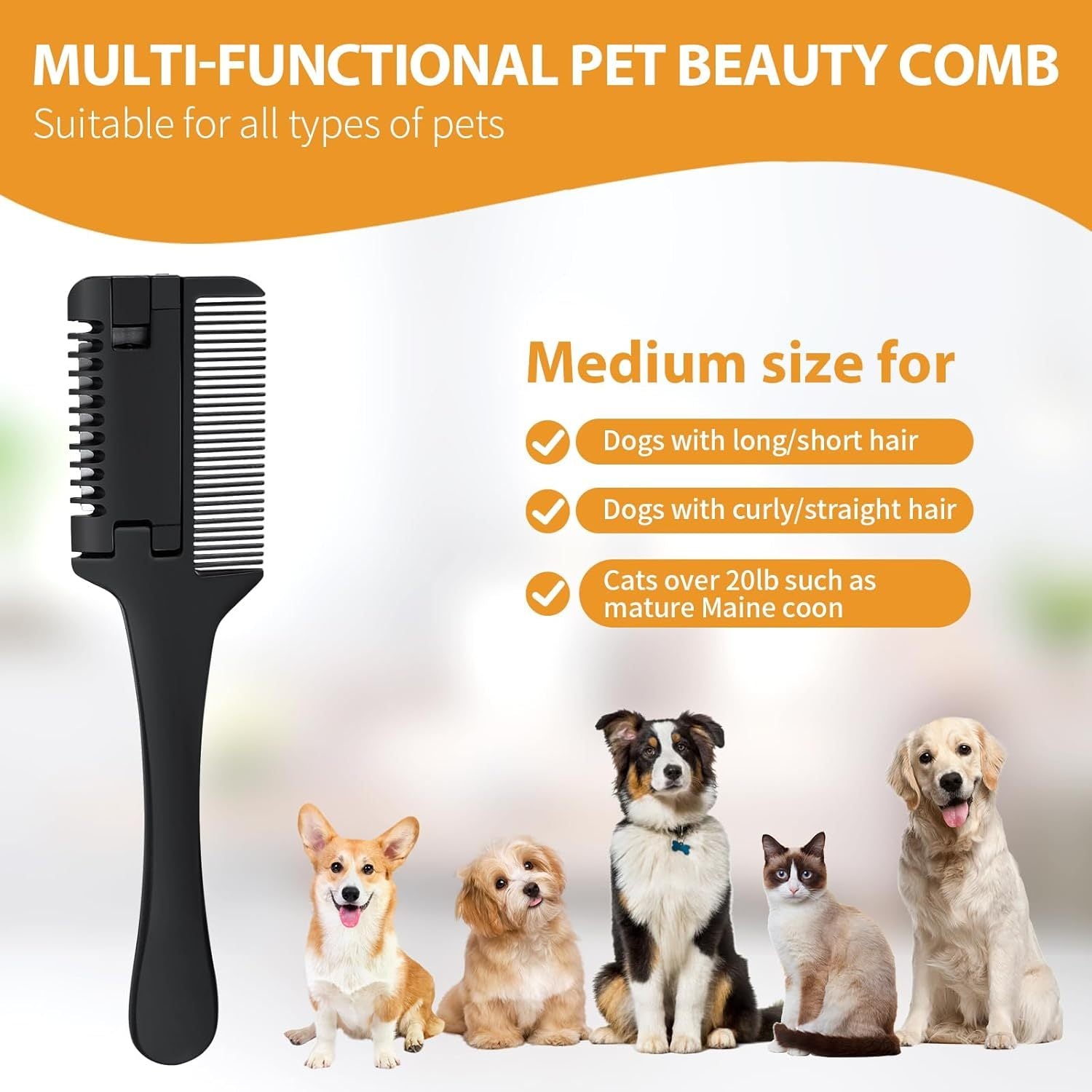 New Razor Comb For Dogs Cats With Extra Blades Pet Razor Comb 2 In 1 Trimming Grooming Dog Cat Brush That Cuts Hair Hair Cutter Comb For Dog Cat Pet Hair Trimmer Grooming Comb For Dog Cat