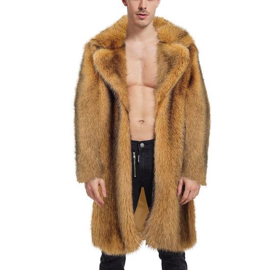 European And American Men's Artificial Fur Long Coat | Men's Clothing-Outerwear & Jackets-Wool | Buy Center