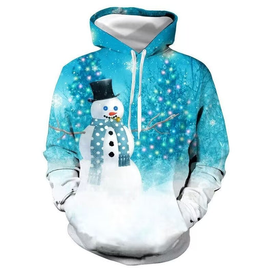 European And American Christmas Snowman 3D Printed Hood Sweater | Men's Clothing5 | Buy Center