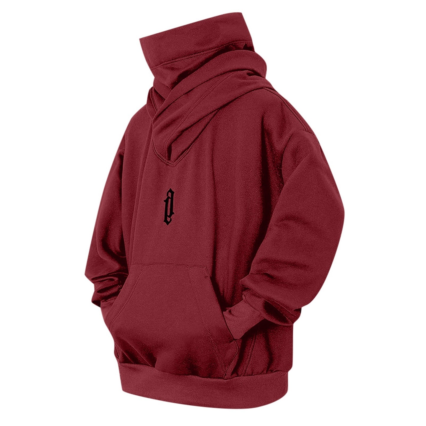 Just Arrived at Buy Center: Pile Collar Hooded Sweater Men's Loose Casual Wine Red