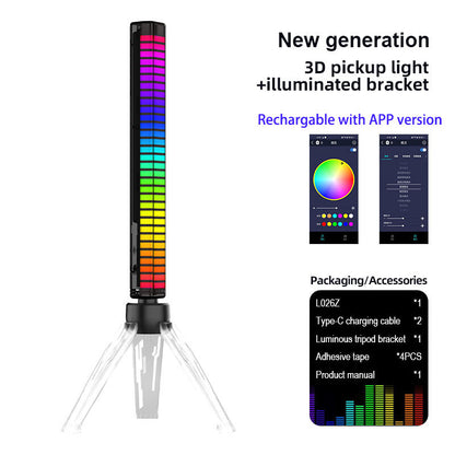 New at Buy Center: LED Light Voice Atmosphere Light Rechargeable Battery USB Powered Pickup Rhythm Lamp APP Pickup Dimmable RGB Flow Light Bars Black rechargeable