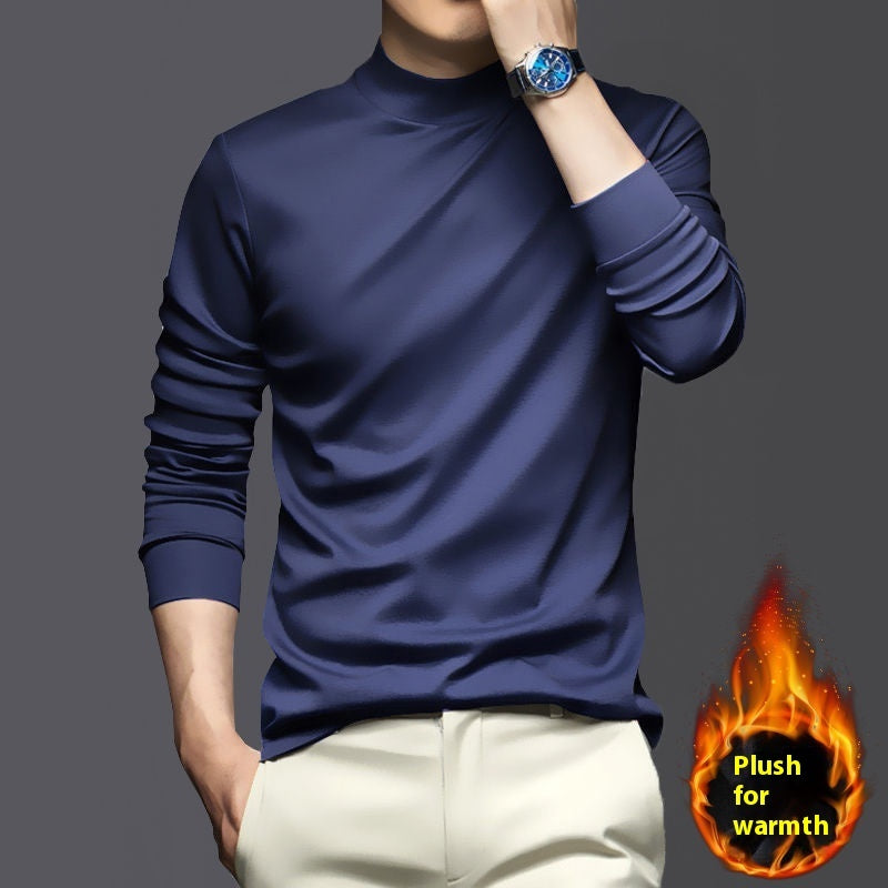 Just Arrived at Buy Center: Warm Mercerized Cotton Men's Half-high Collar Bottoming Shirt 3084 Blue