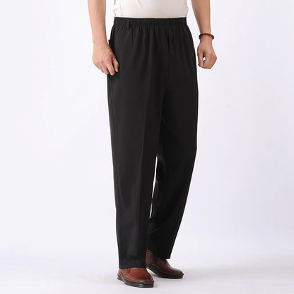 Newly Released at Buy Center: Elastic Waist Casual Pants Old Men's Loose Grandpa Long Pants Black