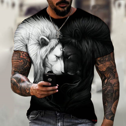 Camiseta de verano para hombre con estampado 3D de animales y bestias, león