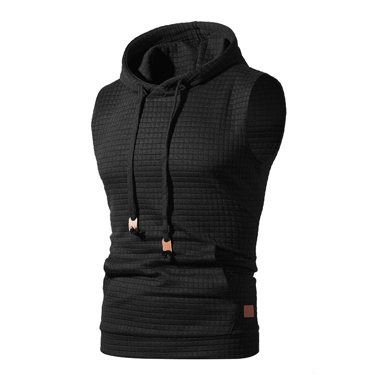 Men's Jacquard Sleeveless Solid Color Knitted Hoodie Buy Center