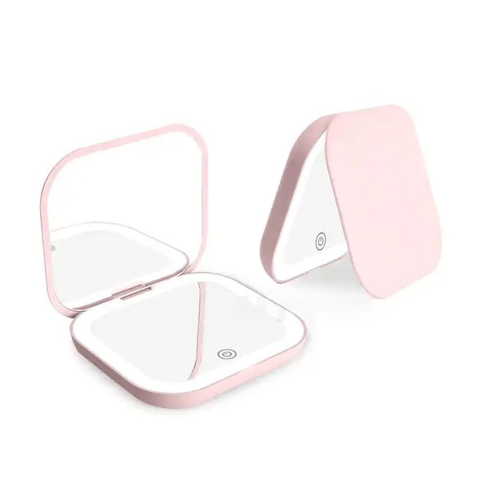 Espejo de maquillaje Pocet Touch Compact Led 3 colores Mini espejo de maquillaje plegable con luz de aumento pequeño de bolsillo para viajes