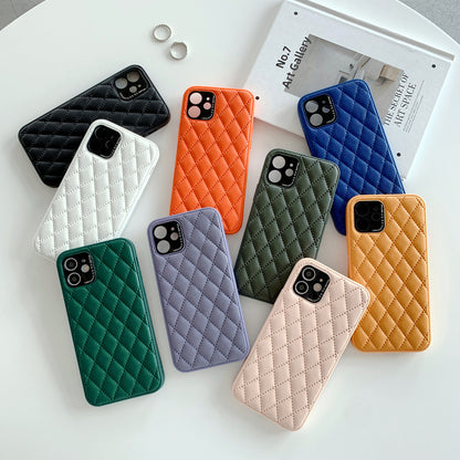 New at Buy Center: Solid Color Diamond Plaid Lambskin Phone Case