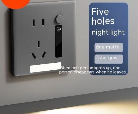 Newly Released at Buy Center: Human Body Induction Floor Five-hole Socket Type-c Embedded Small Night Lamp Bedside Panel Pure White Gray Five Hole Induction Lamp