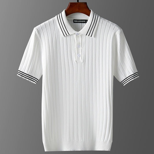 Men's Ice Silk Short Sleeve Thin Lapels Polo Sweater White