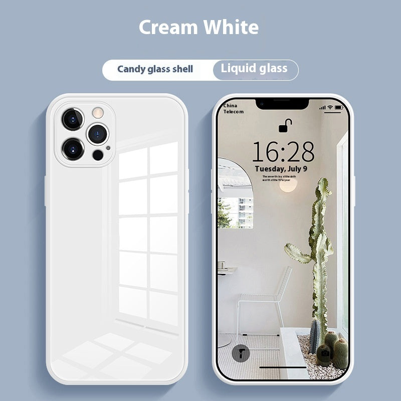 Just Arrived at Buy Center: White Tempered Glass All-inclusive Drop-resistant Phone Case Cream White