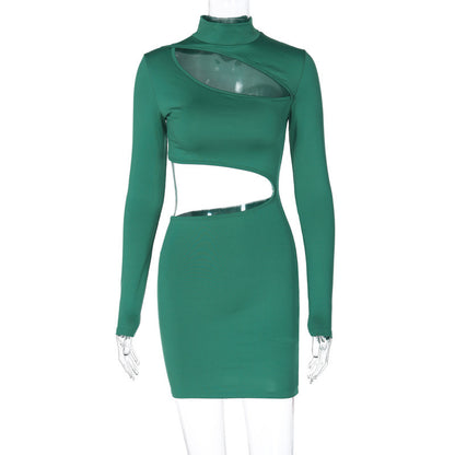 Buy Center Prestige: Fashion Cutout Slim Fit Turtleneck Long Sleeve Dress Green