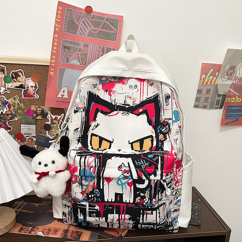 Now Available at Buy Center: Girls' Harajuku Style Personalized Graffiti Simple All-match Backpack Red With Pendant