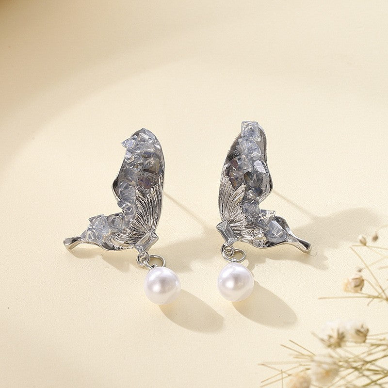 Buy Center Top Rated-Grey Butterfly Wings Pearl Earrings, Cute And Niche Design For Women, Earrings With Light Luxury Temperament, Earrings