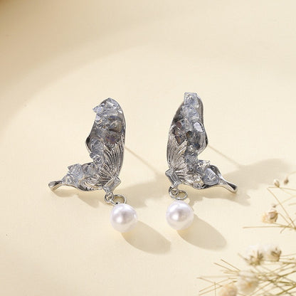 Buy Center Top Rated-Grey Butterfly Wings Pearl Earrings, Cute And Niche Design For Women, Earrings With Light Luxury Temperament, Earrings