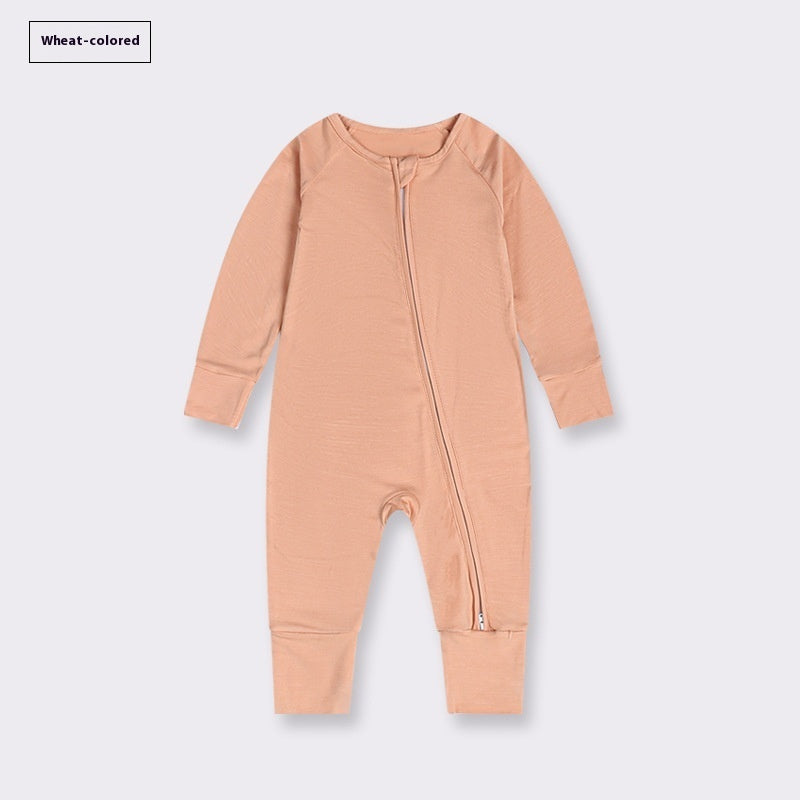 Hot New Items at Buy Center: Bamboo Fiber Baby Jumpsuit Baby Zipper Pajamas Wheat Color