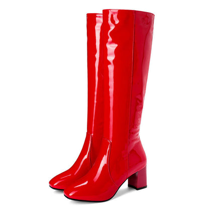 Newly Released at Buy Center: Plus Size Patent Leather High Heel Long Boots Red