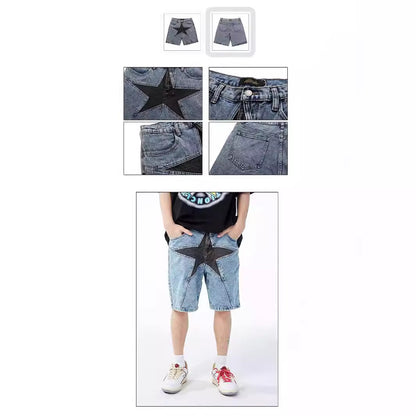 Fresh on the Scene at Buy Center: Trendy Loose Contrast Color Five-pointed Star Shorts