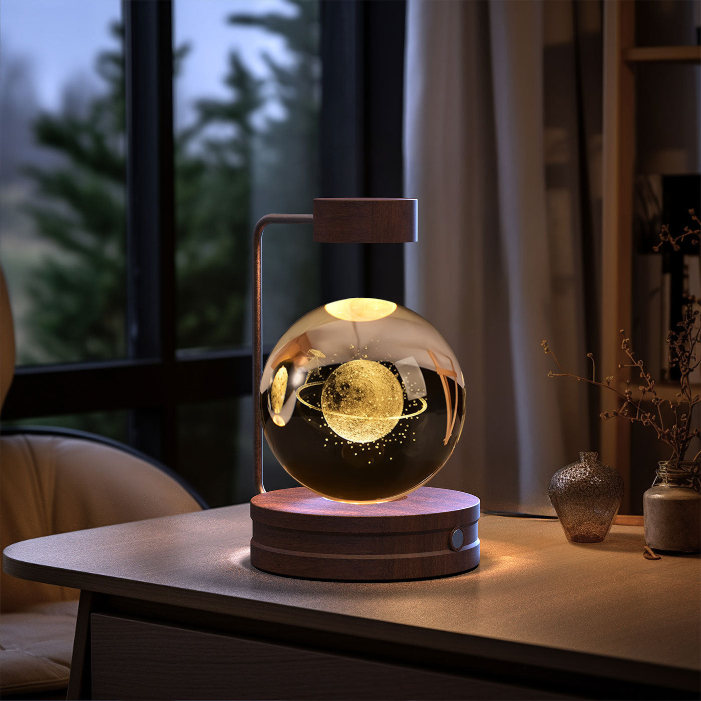 Crystal Ball Cosmic Dinosaur Indoor Night Light USB Power Warm Bedside Light Birthday Gift Night Lamp Strolling in Space Dark wood