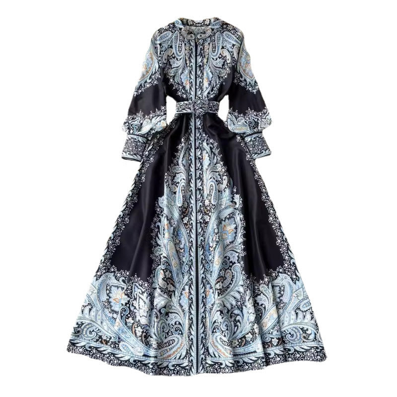 Trending Now at Buy Center: Style Lapel Lantern Sleeve Printed Dress Women Black