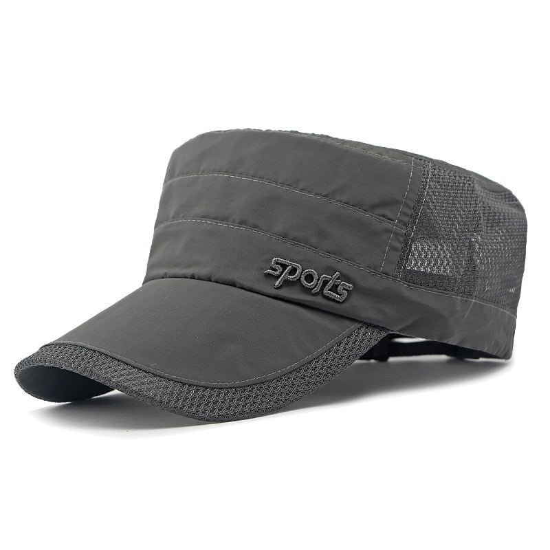 Just Arrived at Buy Center: Peaked Cap Summer Mesh Breathable Swimming Sunshade Flat Top Military Cap Dark Gray Adjustable