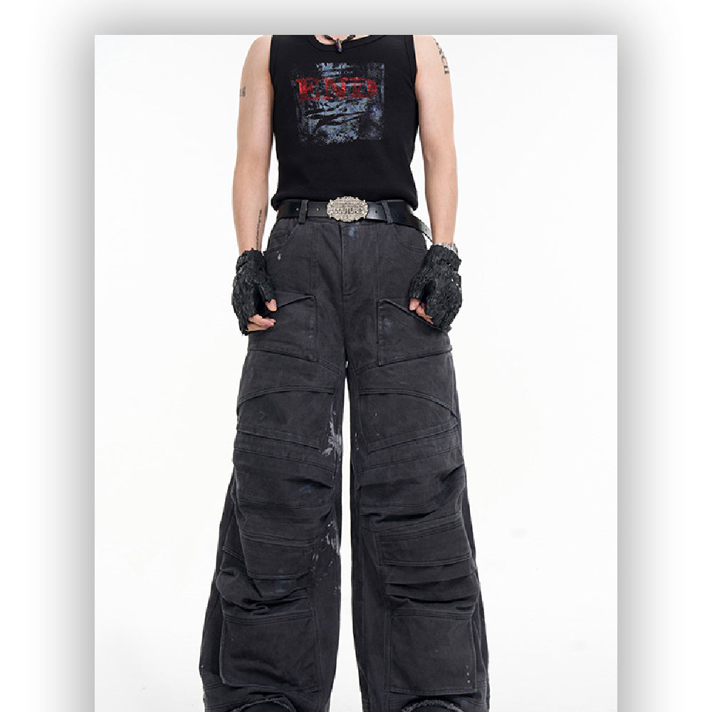 Jeans plisados ​​lavados y desgastados de Heavy Industry