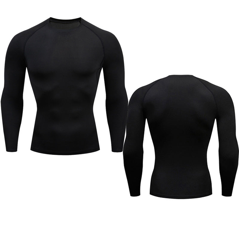 New at Buy Center: Men's Fitness Short Sleeve Sports Running Tight Round Neck T-shirt Black long sleeve