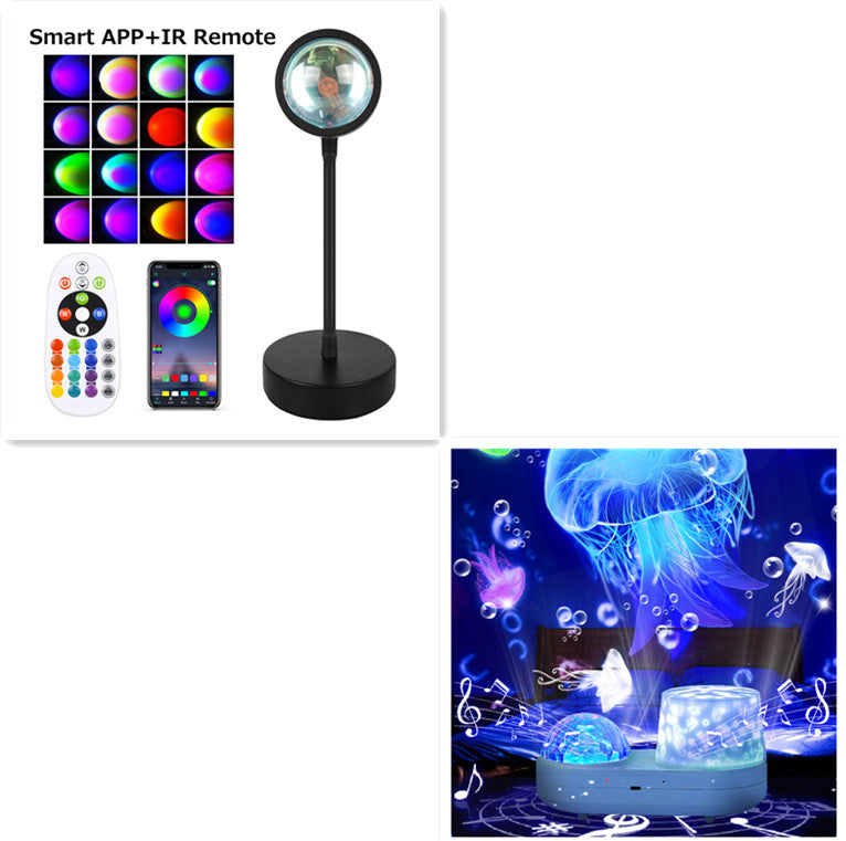 Sunset Projection Lamp Sunset Projector Night Light Wall Decoration Lighting APP 24KEY Set USB