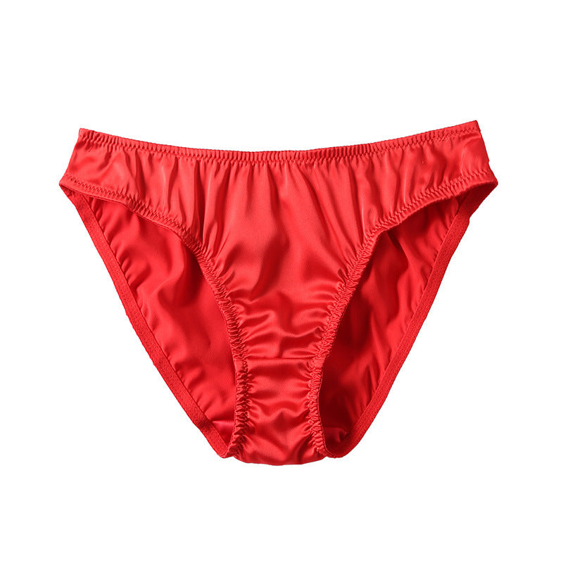 Trending Now at Buy Center: Solid Color Thin Silk Breathable Briefs Bright Red